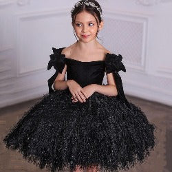 Kids Girls Black Feathers Ball Gown/Knee Length Gown childrensterritory