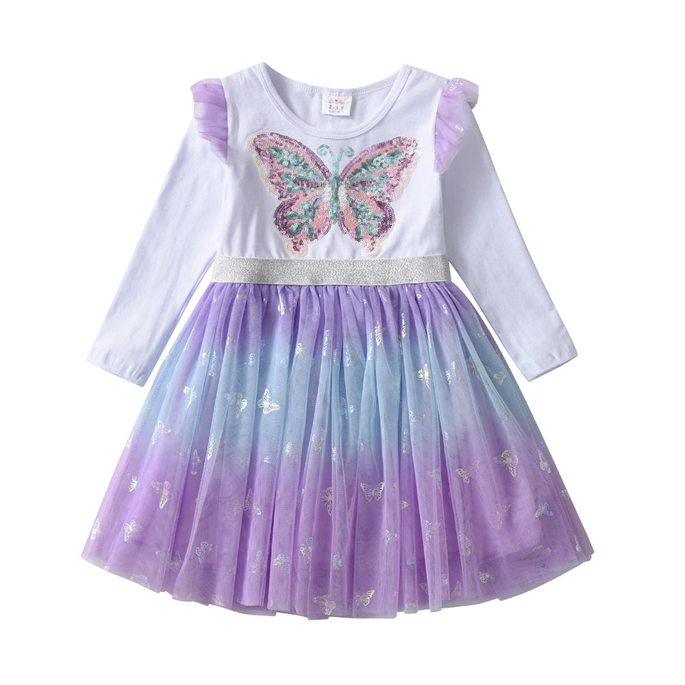 Kids Girls Butterfly Sequins Princess Dress childrensterritory