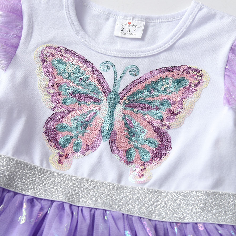 Kids Girls Butterfly Sequins Princess Dress childrensterritory