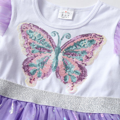 Kids Girls Butterfly Sequins Princess Dress childrensterritory