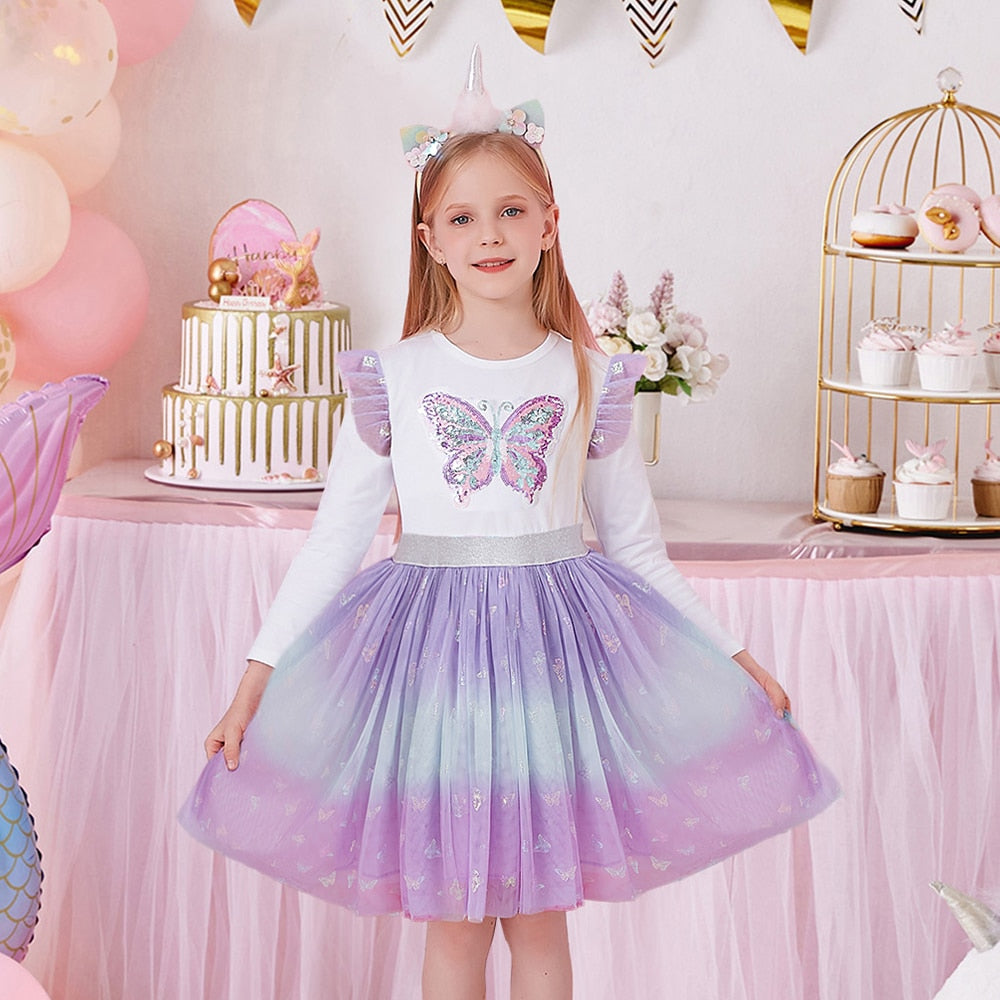Kids Girls Butterfly Sequins Princess Dress childrensterritory