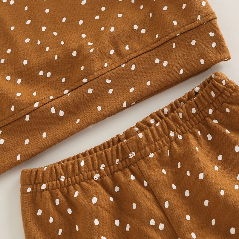 Kids Girls Dot Print Ruffle Tops &amp; Warm Trousers Set childrensterritory