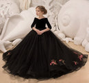 Kids Girls Elegant Long Black Embroidery Prom Dresses childrensterritory