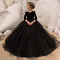 Kids Girls Elegant Long Black Embroidery Prom Dresses childrensterritory
