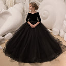 Kids Girls Elegant Long Black Embroidery Prom Dresses childrensterritory