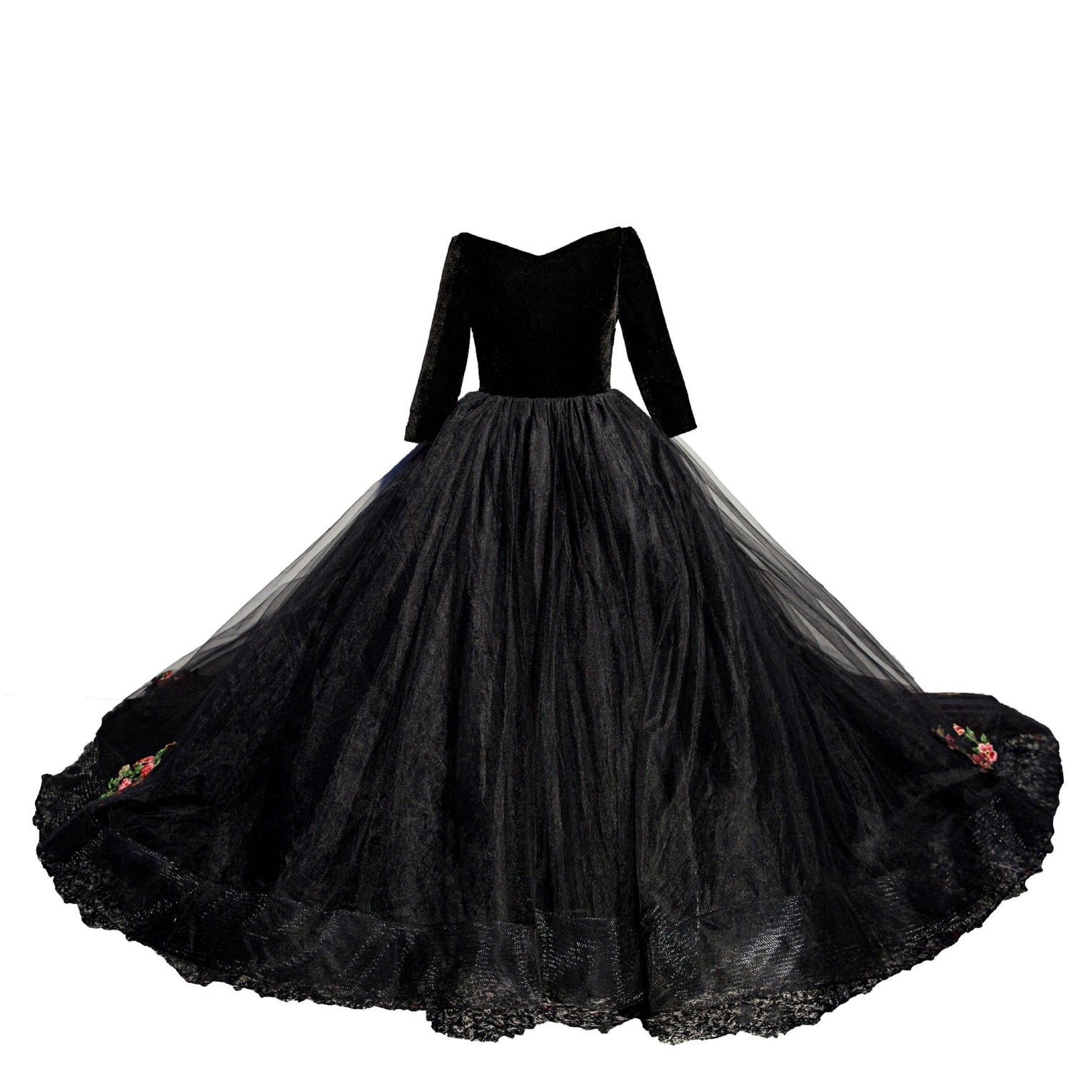 Kids Girls Elegant Long Black Embroidery Prom Dresses childrensterritory