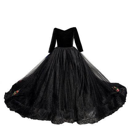Kids Girls Elegant Long Black Embroidery Prom Dresses childrensterritory