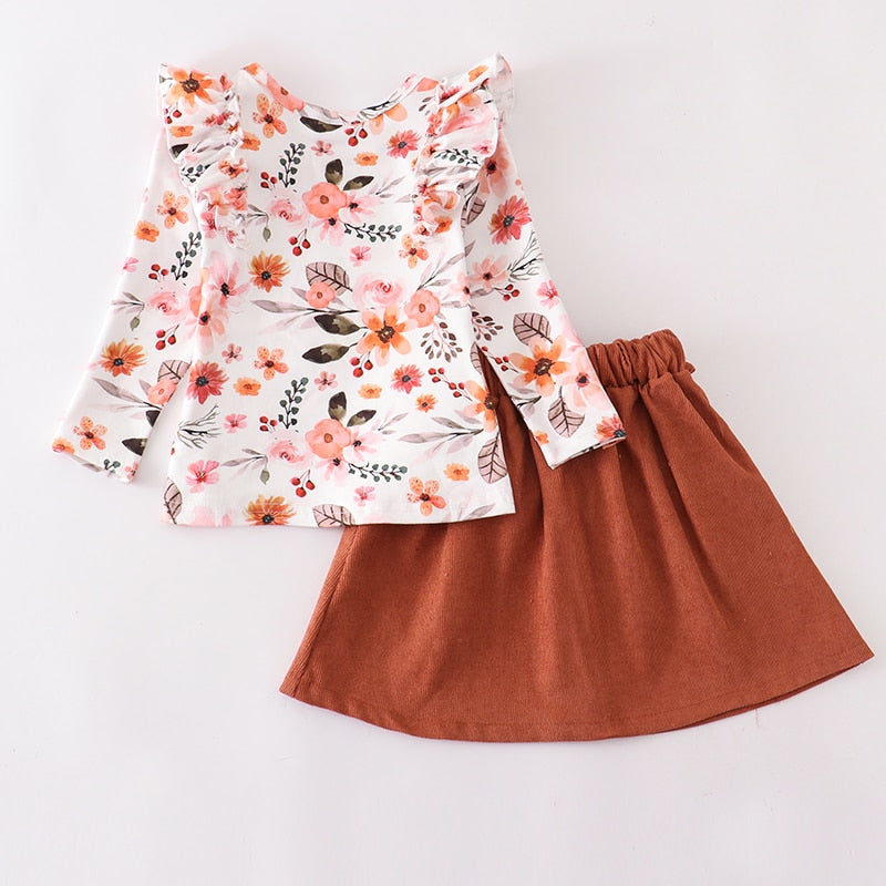 Kids Girls Floral Top with Rib Skirt Set childrensterritory