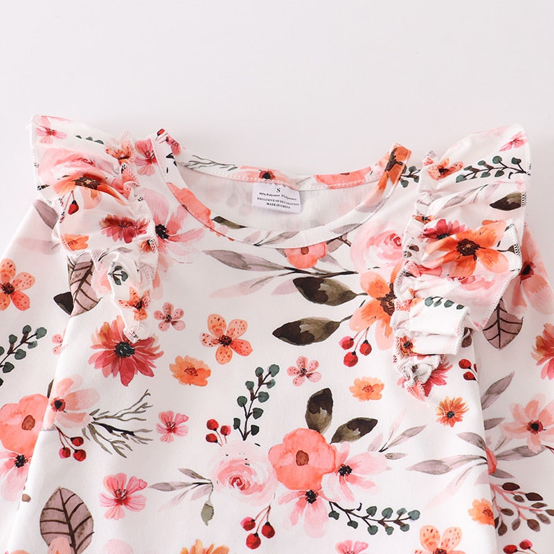 Kids Girls Floral Top with Rib Skirt Set childrensterritory