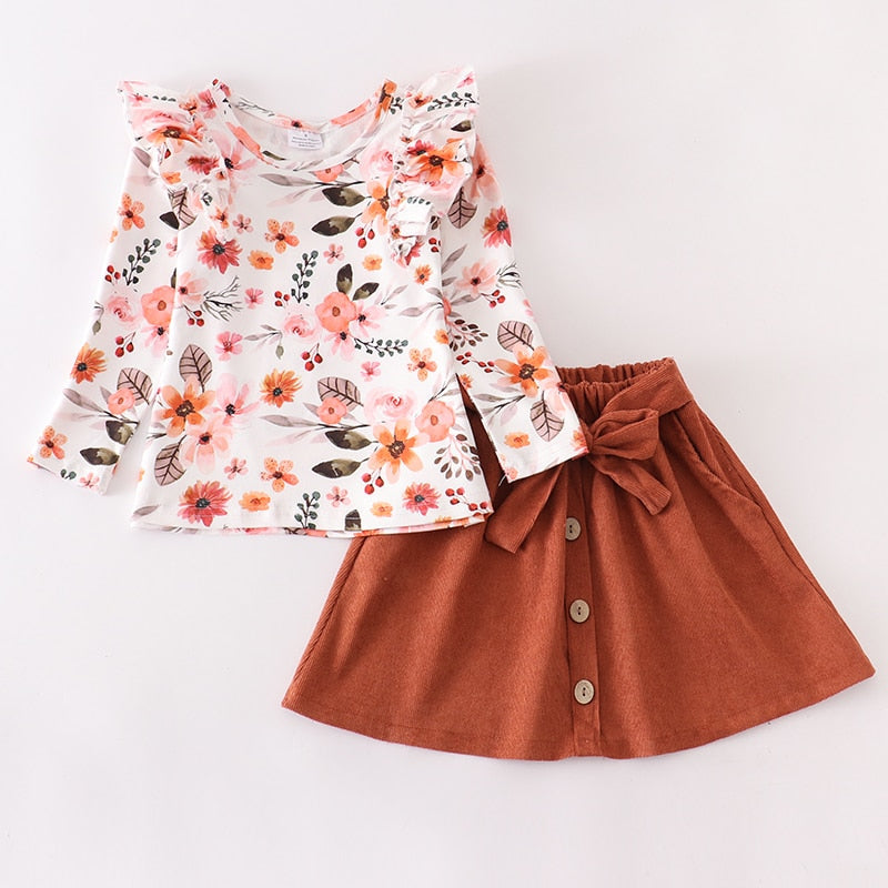 Kids Girls Floral Top with Rib Skirt Set childrensterritory