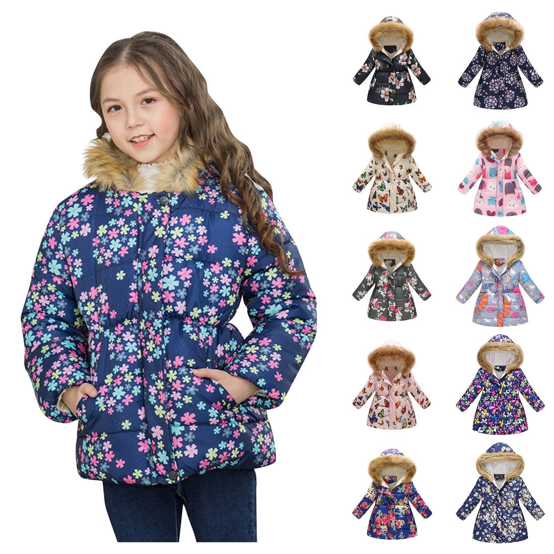 Kids Girls Fur Collar Hooded Winter Parka/Jacket childrensterritory