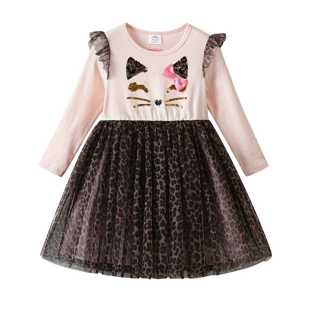 Kids Girls Leopard Gauze Skirt Party Dress/Ball Gowns childrensterritory