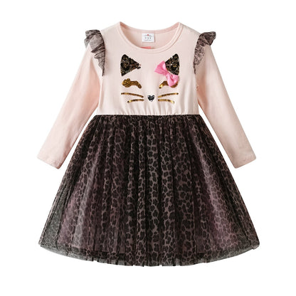Kids Girls Leopard Gauze Skirt Party Dress/Ball Gowns childrensterritory