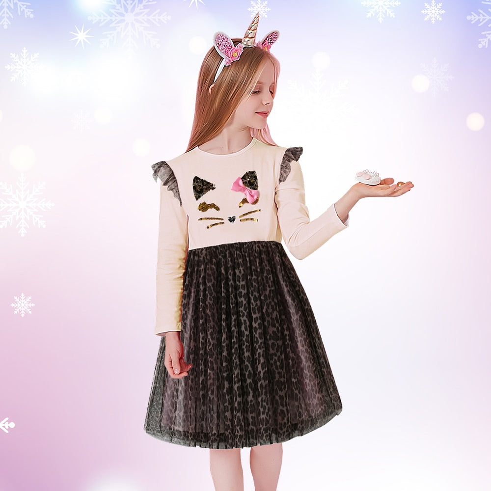 Kids Girls Leopard Gauze Skirt Party Dress/Ball Gowns childrensterritory