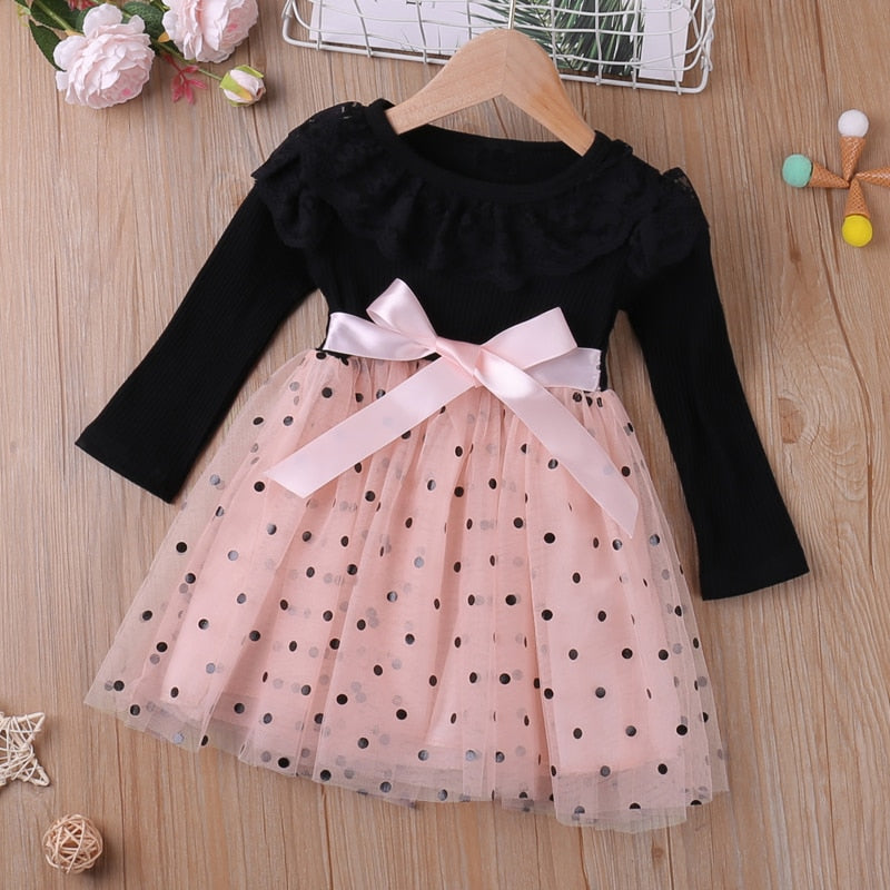 Kids Girls Long Sleeve Dress Patchwork Princess Dress childrensterritory