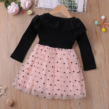 Kids Girls Long Sleeve Dress Patchwork Princess Dress childrensterritory