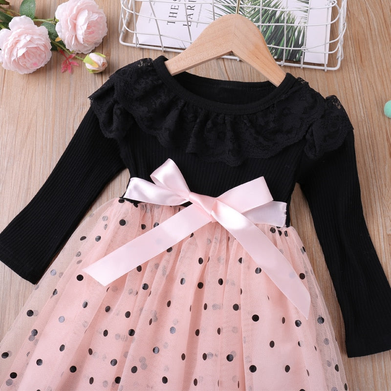 Kids Girls Long Sleeve Dress Patchwork Princess Dress childrensterritory
