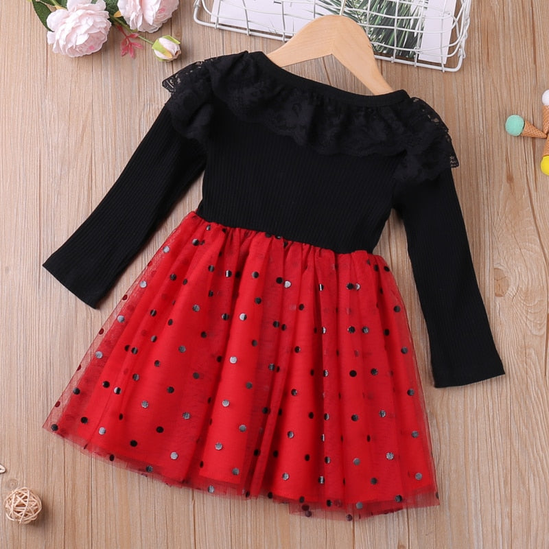 Kids Girls Long Sleeve Dress Patchwork Princess Dress childrensterritory