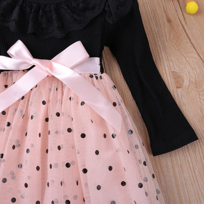 Kids Girls Long Sleeve Dress Patchwork Princess Dress childrensterritory