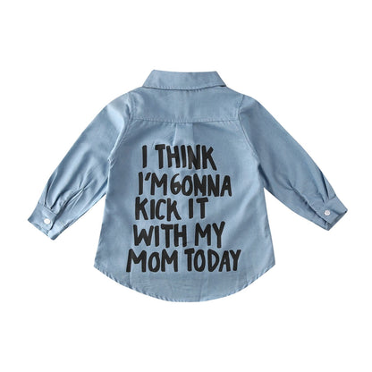 Kids Girls Long Sleeve Letter Print Denim Shirt childrensterritory