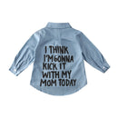 Kids Girls Long Sleeve Letter Print Denim Shirt childrensterritory