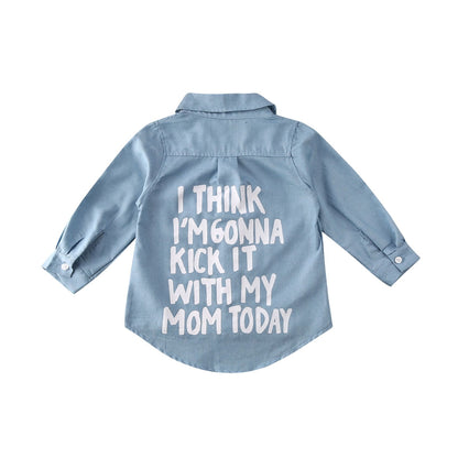 Kids Girls Long Sleeve Letter Print Denim Shirt childrensterritory