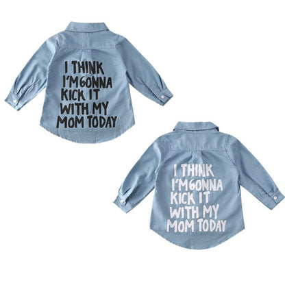 Kids Girls Long Sleeve Letter Print Denim Shirt childrensterritory
