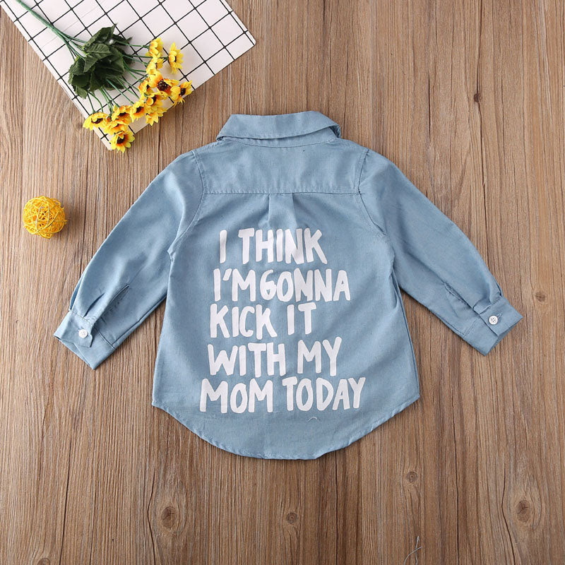 Kids Girls Long Sleeve Letter Print Denim Shirt childrensterritory
