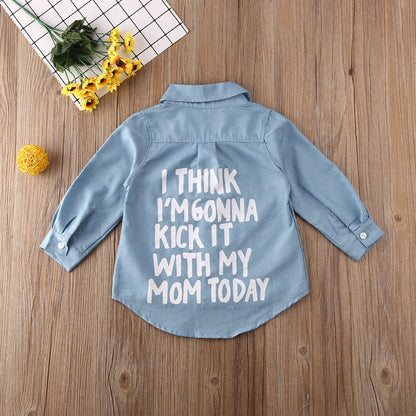 Kids Girls Long Sleeve Letter Print Denim Shirt childrensterritory