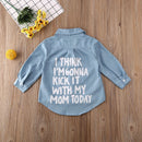 Kids Girls Long Sleeve Letter Print Denim Shirt childrensterritory