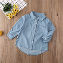 Kids Girls Long Sleeve Letter Print Denim Shirt childrensterritory