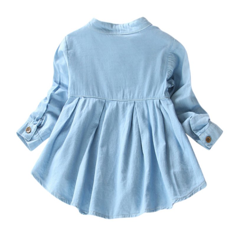 Kids Girls Long Sleeve Mandarin Collar Denim Shirt/Top childrensterritory