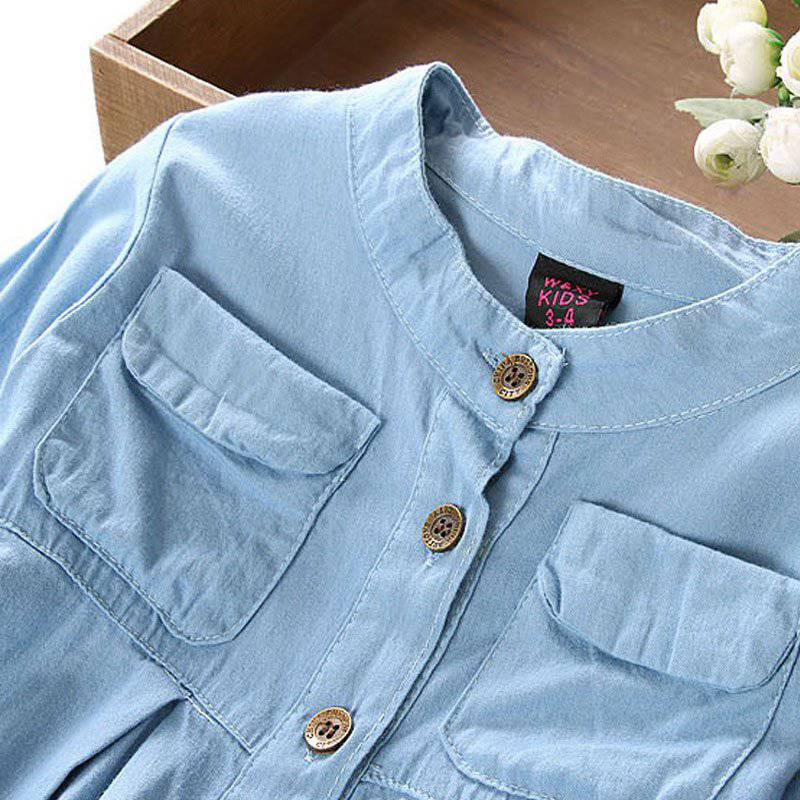 Kids Girls Long Sleeve Mandarin Collar Denim Shirt/Top childrensterritory
