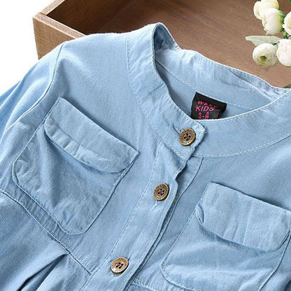 Kids Girls Long Sleeve Mandarin Collar Denim Shirt/Top childrensterritory