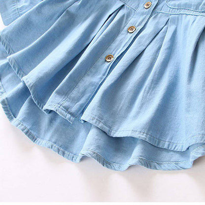 Kids Girls Long Sleeve Mandarin Collar Denim Shirt/Top childrensterritory
