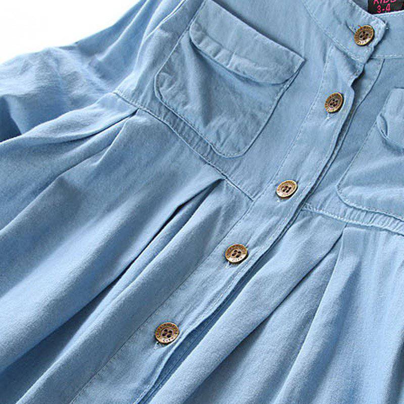 Kids Girls Long Sleeve Mandarin Collar Denim Shirt/Top childrensterritory