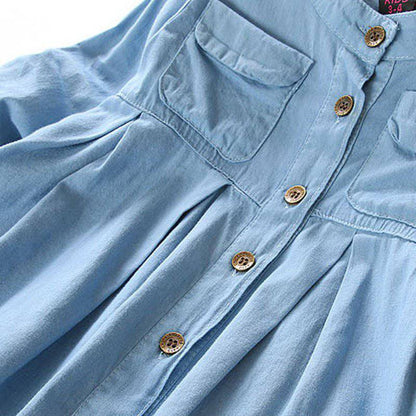 Kids Girls Long Sleeve Mandarin Collar Denim Shirt/Top childrensterritory