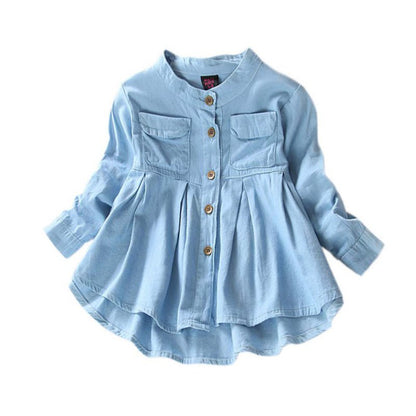 Kids Girls Long Sleeve Mandarin Collar Denim Shirt/Top childrensterritory