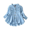 Kids Girls Long Sleeve Mandarin Collar Denim Shirt/Top childrensterritory