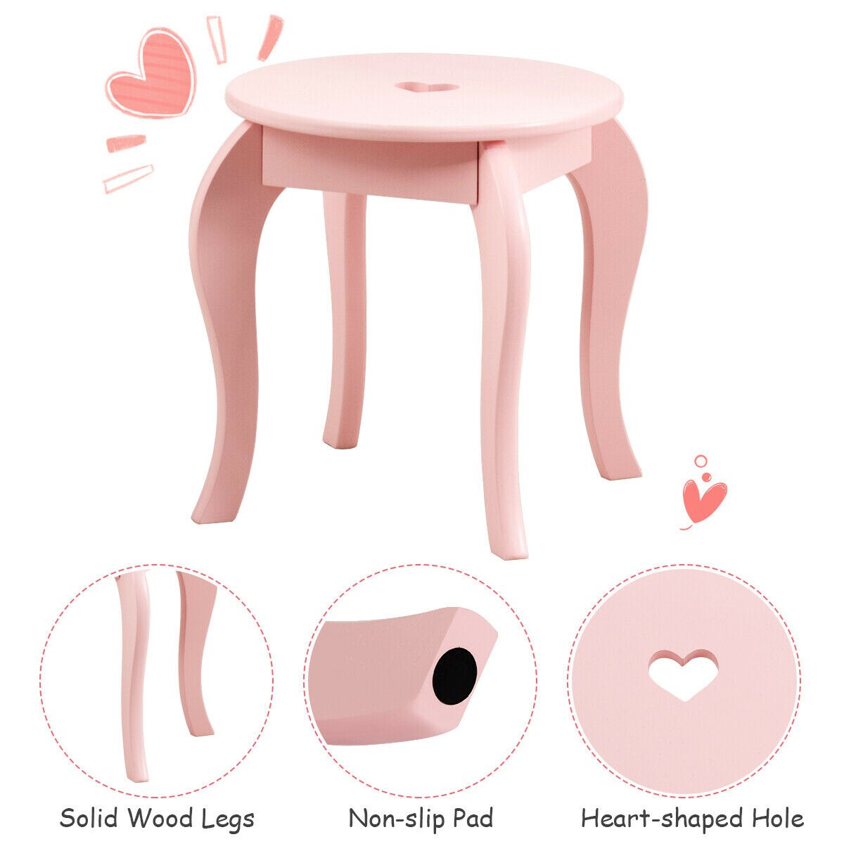 Kids Girls Pink Princess Makeup Dressing Table Set W/Mirror childrensterritory