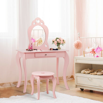 Kids Girls Pink Princess Makeup Dressing Table Set W/Mirror childrensterritory