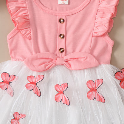 Kids Girls Ruffle Butterfly Pattern Tutu Party Dress childrensterritory