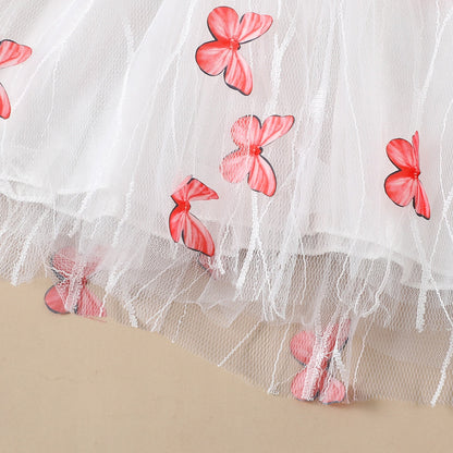 Kids Girls Ruffle Butterfly Pattern Tutu Party Dress childrensterritory