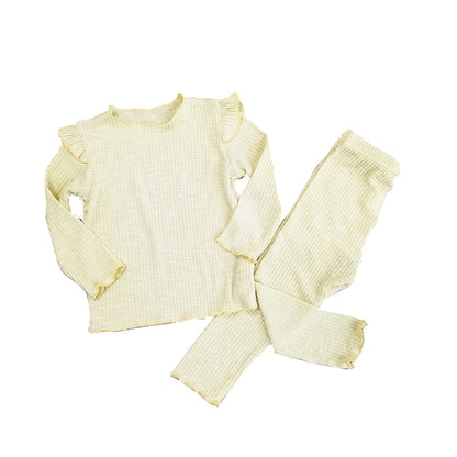Kids Girls Ruffle Pajamas Sets/Solid Long Sleeve Sleepwear Set childrensterritory