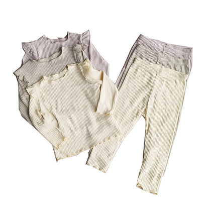 Kids Girls Ruffle Pajamas Sets/Solid Long Sleeve Sleepwear Set childrensterritory