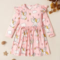 Kids Girls Ruffled Cartoon Print Midi Dress childrensterritory