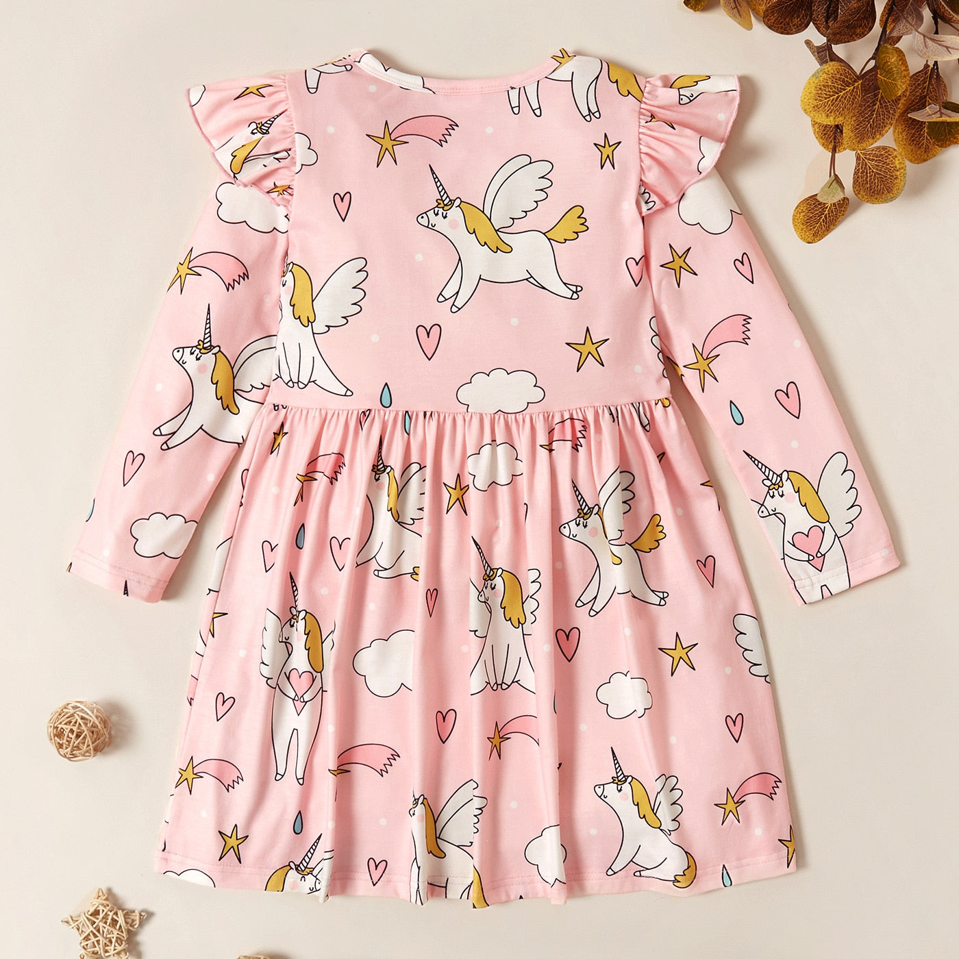 Kids Girls Ruffled Cartoon Print Midi Dress childrensterritory