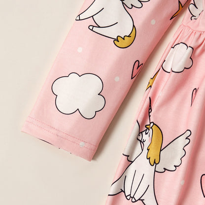 Kids Girls Ruffled Cartoon Print Midi Dress childrensterritory