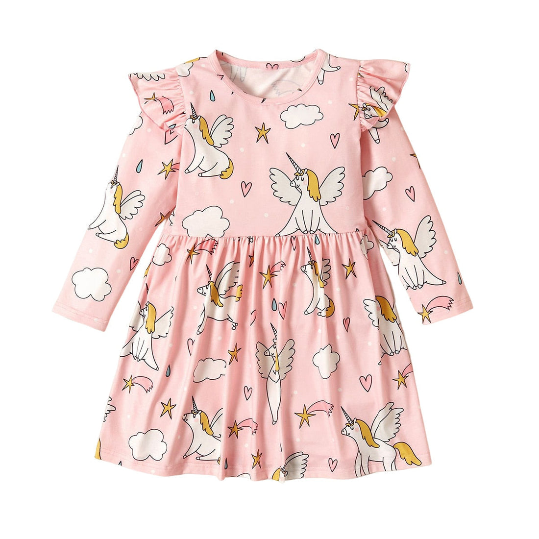 Kids Girls Ruffled Cartoon Print Midi Dress childrensterritory