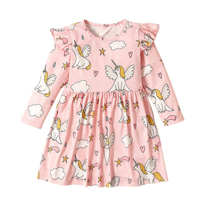 Kids Girls Ruffled Cartoon Print Midi Dress childrensterritory